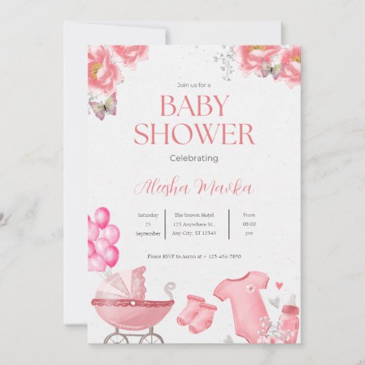 Leuke Blush Roze Bloemen Baby shower Uitnodiging (Voorkant)