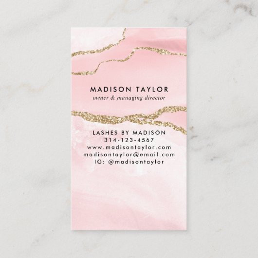 Leuke Blush Roze Goud Glitter Marmer Agaat Monogra Visitekaartje (Achterkant)