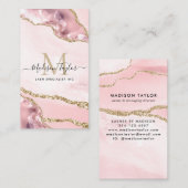 Leuke Blush Roze Goud Glitter Marmer Agaat Monogra Visitekaartje (Voorkant / Achterkant)