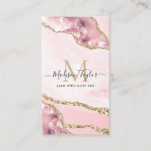 Leuke Blush Roze Goud Glitter Marmer Agaat Monogra Visitekaartje (Voorkant)