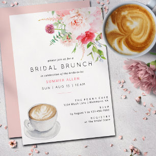 Leuke Blush Roze Koffie Pioen Tuin Bruids Brunch Kaart