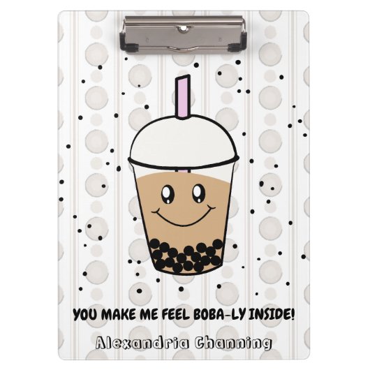 Leuke Boba Bubble Tea Pun gepersonaliseerd klembor Klembord (Voorkant)