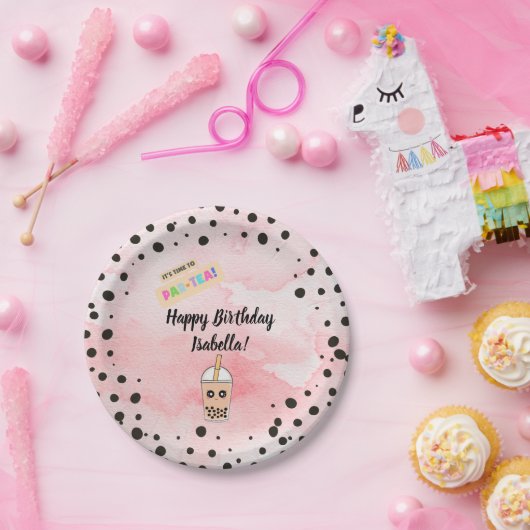 Leuke Boba Tea Verjaardagsfeestje Papier Borden Papieren Bordje (Feest)
