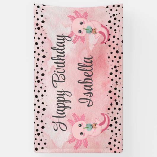 Leuke Boba Thee Axolotl Party Achtergrond Banner (Verticaal)