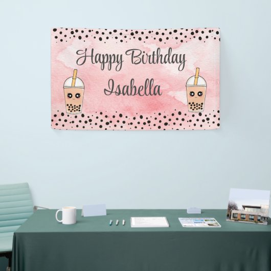 Leuke Boba Thee Verjaardag Achtergrond Banner (Beurs)