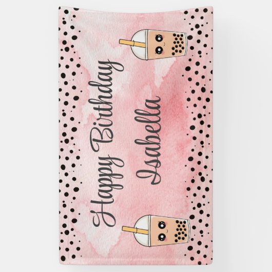 Leuke Boba Thee Verjaardag Achtergrond Banner (Verticaal)