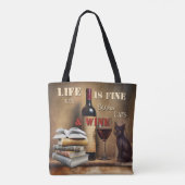  Leuke Boeken Katten Wijn Tote Bag (Achterkant)
