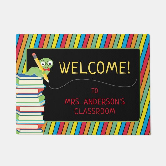 Leuke boekenwurm | Kleurrijke strepen leraar Deurmat (Voorkant)
