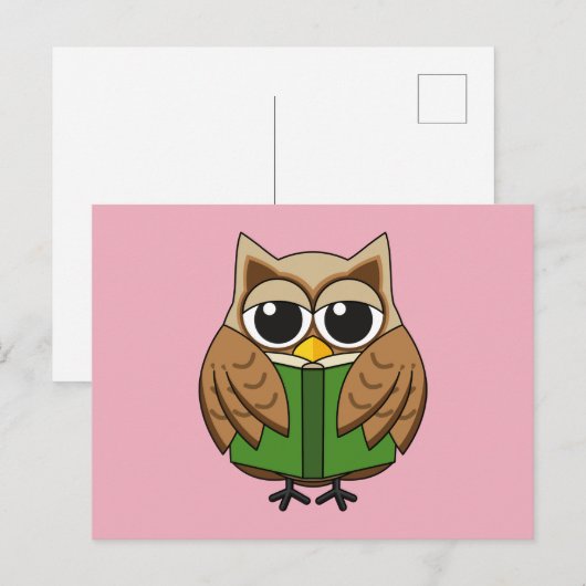 Leuke boekenwurm uil lezen boek Cartoon Feestdagenkaart (Voorkant / Achterkant)