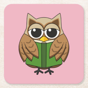 Leuke boekenwurm uil lezen boek Cartoon Kartonnen Onderzetters
