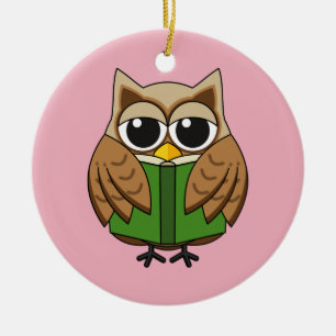 Leuke boekenwurm uil lezen boek Cartoon Keramisch Ornament
