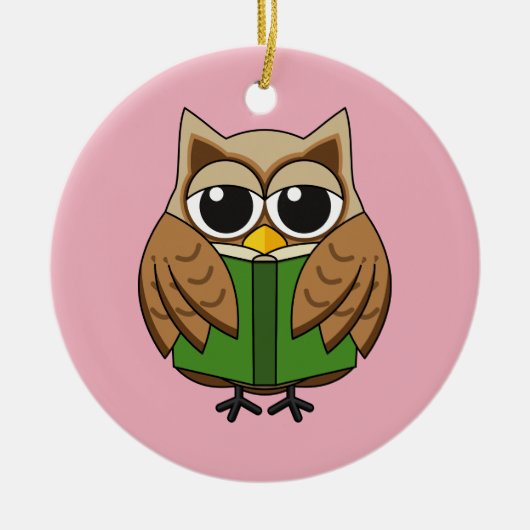 Leuke boekenwurm uil lezen boek Cartoon Keramisch Ornament (Voorkant)
