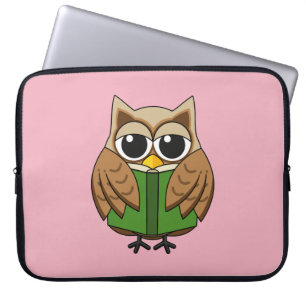 Leuke boekenwurm uil lezen boek Cartoon Laptop Sleeve