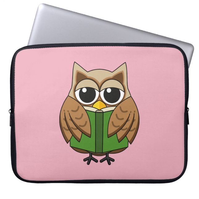 Leuke boekenwurm uil lezen boek Cartoon Laptop Sleeve (Voorkant)