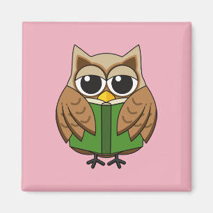 Leuke boekenwurm uil lezen boek Cartoon Magneet