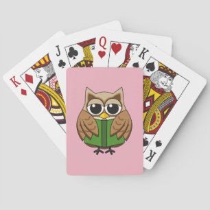 Leuke boekenwurm uil lezen boek Cartoon Pokerkaarten