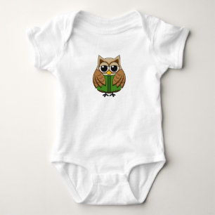 Leuke boekenwurm uil lezen boek Cartoon Romper