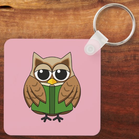 Leuke boekenwurm uil lezen boek Cartoon Sleutelhanger (Achterkant)