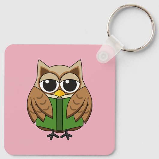 Leuke boekenwurm uil lezen boek Cartoon Sleutelhanger (Achterkant)