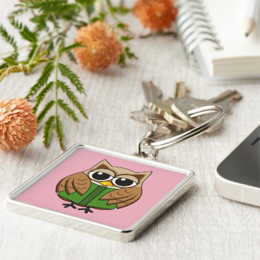 Leuke boekenwurm uil lezen boek Cartoon Sleutelhanger (Zijkant)