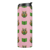 Leuke boekenwurm uil lezen boek Cartoon Thermosbeker (Gedraaid links)