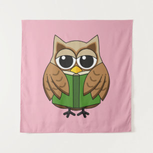 Leuke boekenwurm uil lezen boek Cartoon Wandkleed