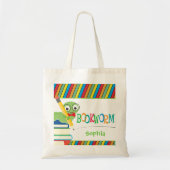 Leuke boekenwurm zitten op boeken gepersonaliseerd tote bag (Voorkant)