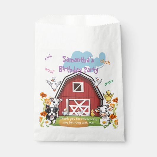 Leuke Boerderij Dieren en Red Barn Verjaardagsfees Bedankzakje (Voorkant)