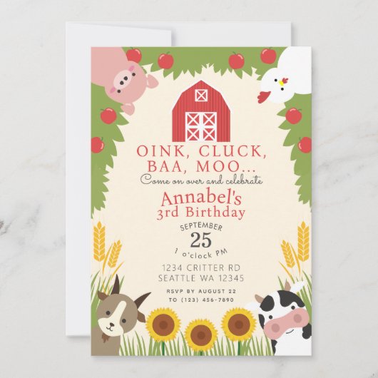 Leuke Boerderij Dieren Kinderen Verjaardag Kaart (Voorkant)