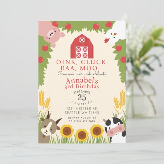 Leuke Boerderij Dieren Kinderen Verjaardag Kaart (Staand voorkant)
