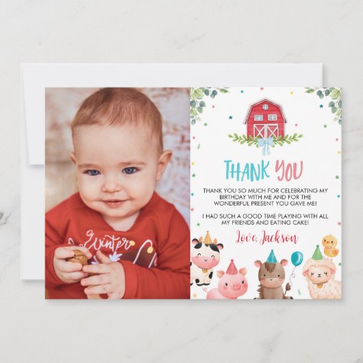 Leuke Boerderij Dieren Verjaardag Foto Dank u Kaar Bedankkaart (Voorkant)