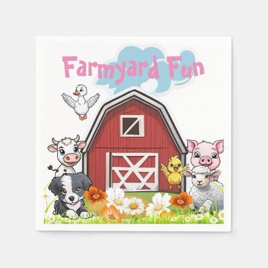 Leuke Boerderij Fun Dieren Land Schuur & Daisies Servet (Voorkant)