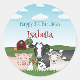 Leuke Boerderijdieren Barnyard Kind's Happy Birthd Ronde Sticker
