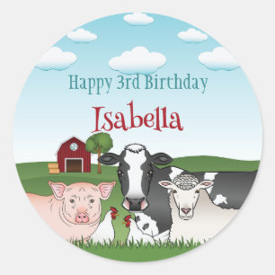 Leuke Boerderijdieren Barnyard Kind's Happy Birthd Ronde Sticker