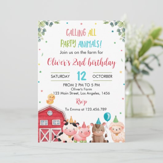 Leuke Boerderijdieren Verjaardagsuitnodiging Kaart (Staand voorkant)