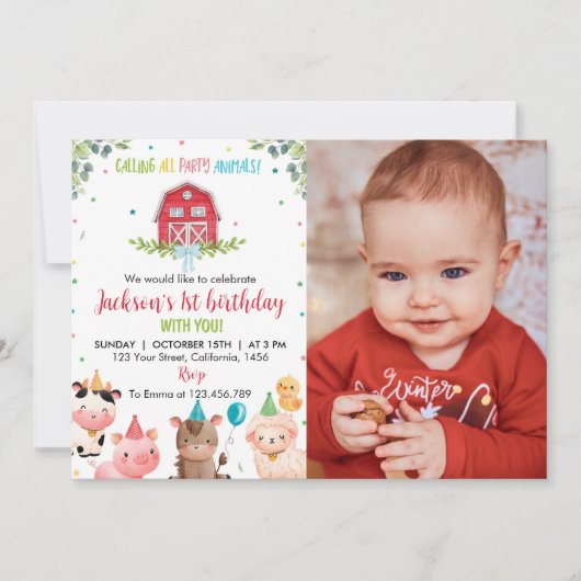 Leuke Boerderijdieren Verjaardagsuitnodiging Kaart (Voorkant)