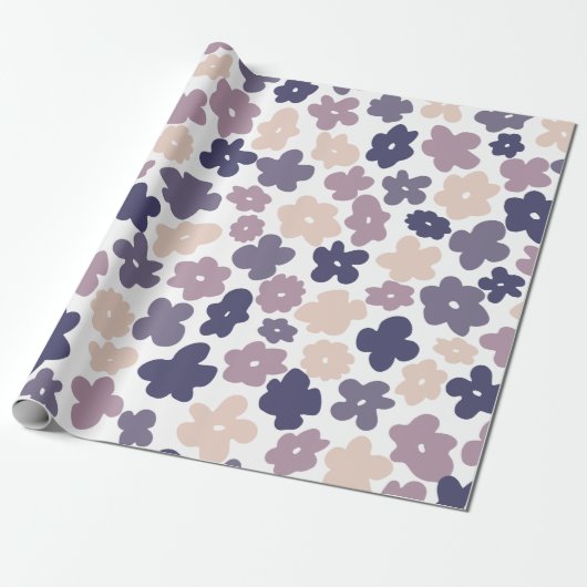 Leuke Boho Daisy Paarse Cadeaupapier (Uitgerold)