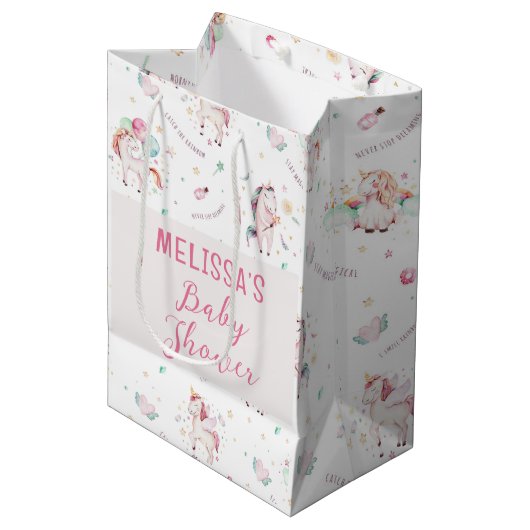 Leuke Boho Eenhoorns Bloemen Ballonnen Baby shower Medium Cadeauzakje (Voorkant Gekanteld)