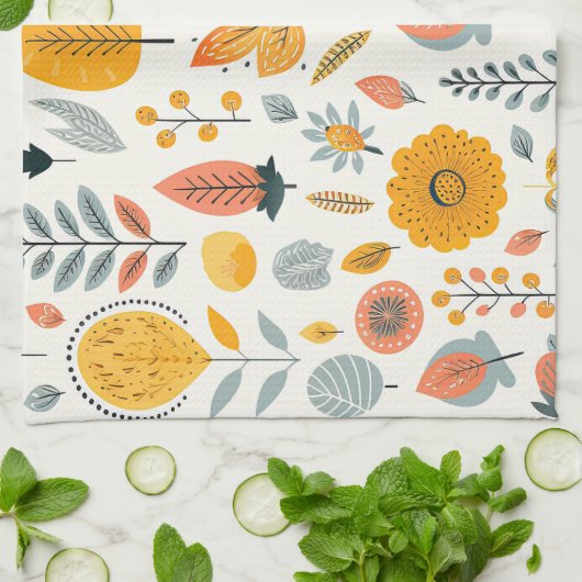 Leuke Boho herfst Herfst Pattern Sinaasappel Blauw Theedoek (Gevouwen)