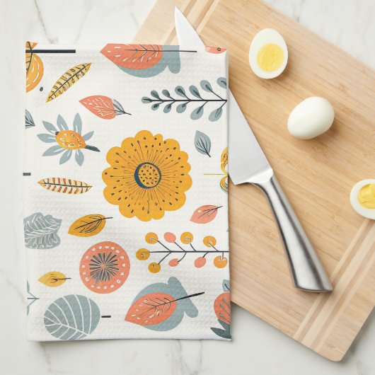 Leuke Boho herfst Herfst Pattern Sinaasappel Blauw Theedoek (Quarter Fold)