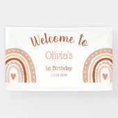 Leuke Boho Rainbow Girl's 1e Verjaardag Welkom Spandoek (Horizontaal)