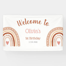Leuke Boho Rainbow Girl's 1e Verjaardag Welkom Spandoek