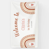 Leuke Boho Rainbow Girl's 1e Verjaardag Welkom Spandoek (Verticaal)