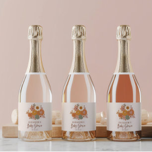 Leuke Boho Retro Bloemen Baby shower Aangepaste na Sparkling Wijnetiket