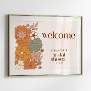 Leuke Boho Retro Bloemen Vrijgezellenfeest Welkoms Poster