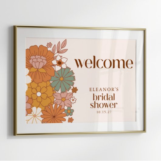 Leuke Boho Retro Bloemen Vrijgezellenfeest Welkoms Poster