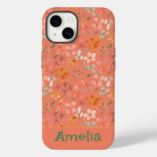 Leuke boho tuin roze sinaasappel patroonnaam Case-Mate iPhone case (Achterkant)
