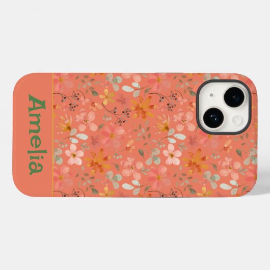 Leuke boho tuin roze sinaasappel patroonnaam Case-Mate iPhone case (Achterkant (horizontaal))