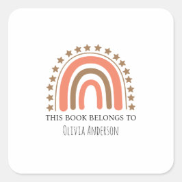 Leuke Boho Waterverf Regenboog Dit boek hoort erbi Vierkante Sticker