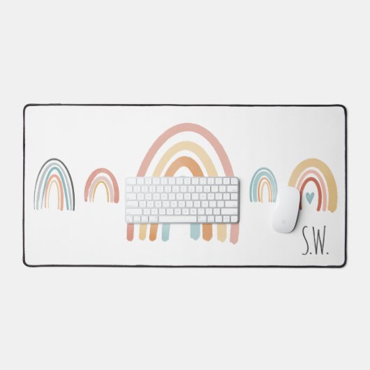 Leuke Boho Waterverf Regenboog Initialen Bureaumat (Keyboard & Muis)